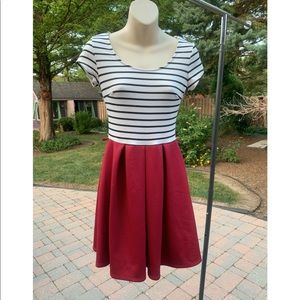 Black/White Striped Top Solid Maroon Bottom Dress